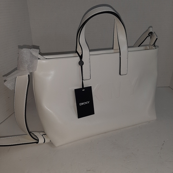 Dkny Handbags - DKNY white zip top tote NWT